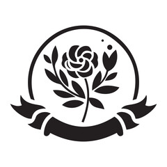 Flower With Ribbon Silhouette Vector Illustration