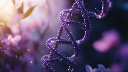 Purple chromosome in the center of the image, with a blurred background, for a clean, modern representation of genetic science and research
