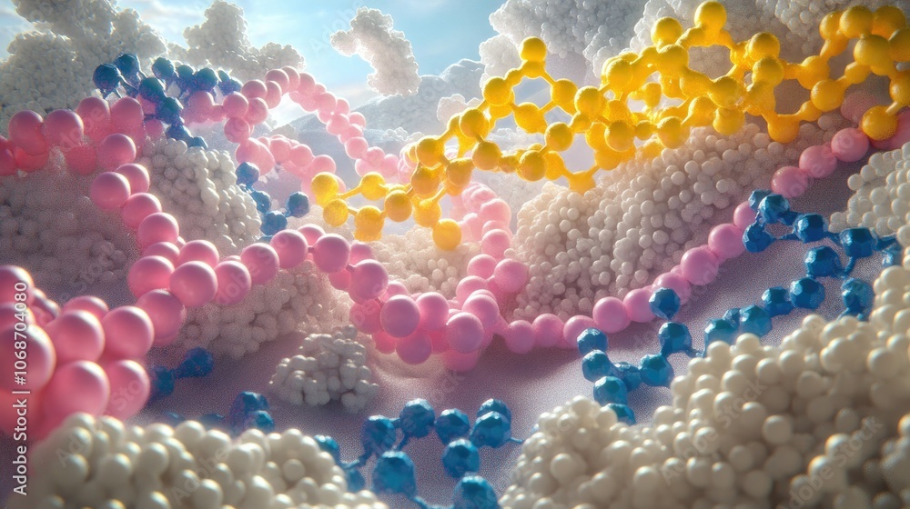 Poster stunning 3d model of molecular structures and atoms in a science background, symbolizing molecular r