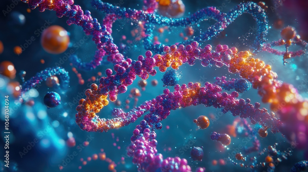 Poster Stunning 3D model of molecular structures and atoms in a science background, symbolizing molecular research, genetics, and medical science breakthroughs