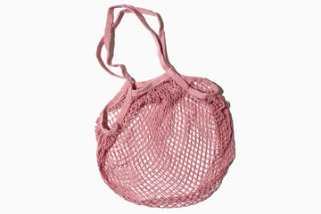 USA, New York State, New York City, Pink mesh tote bag on white background