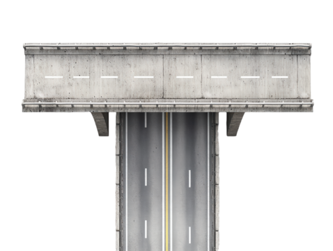 Concrete road top view isolated on white background.