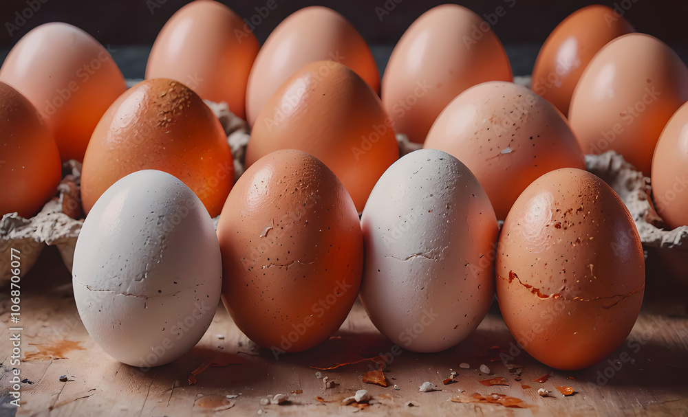 Poster a row of eggs with one white and one brown