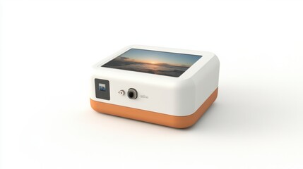 Mini digital photo printer for smartphones, isolated on a plain white background for instant prints