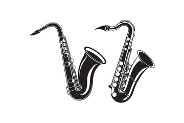 Saxophone Silhouette vector illustration, Saxophone Silhouette Bundle 