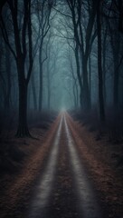 Fototapeta premium Dark forest path background with moody tones for mystery