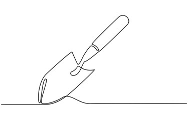 Gardening Trowel Single Line art Drawing, Continuous one line drawing of trowel icon in silhouette on a white background. Linear stylized, Trowel icon line continuous drawing vector