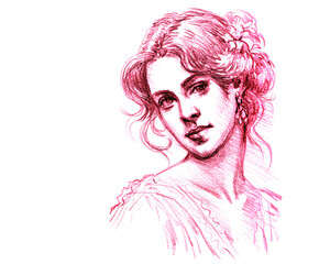 portrait of a woman posing pencil drawing for card decoration illustration