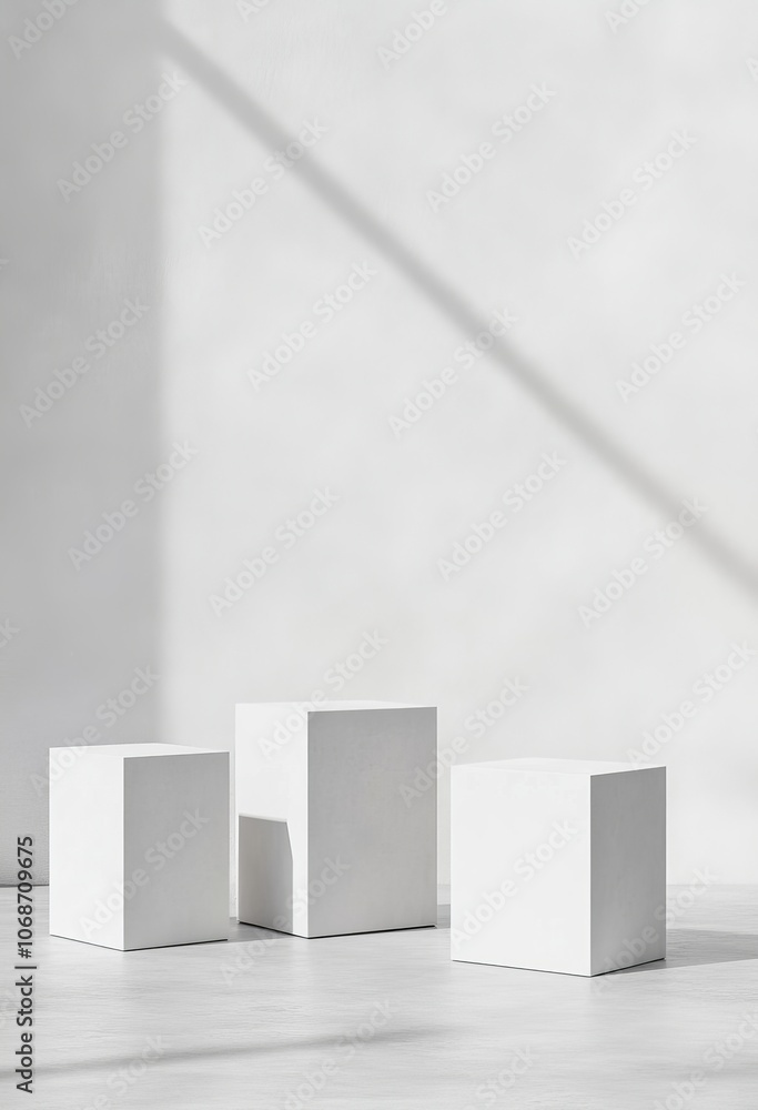 Poster 3d white circular podium set with shadows and light. minimalist design with an abstract geometric co