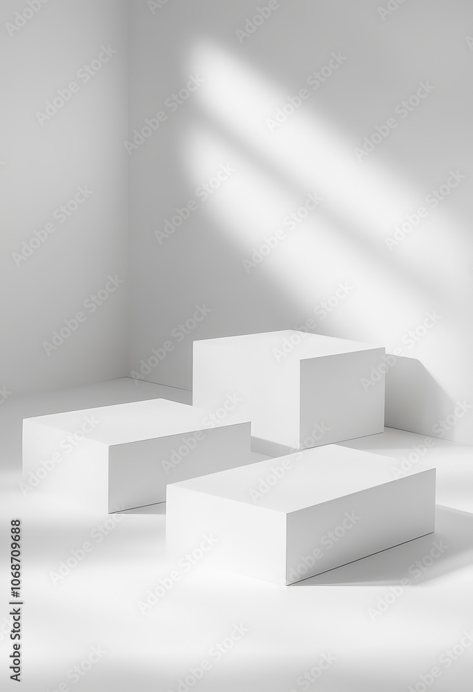 Poster 3d white circular podium set with shadows and light. minimalist design with an abstract geometric co