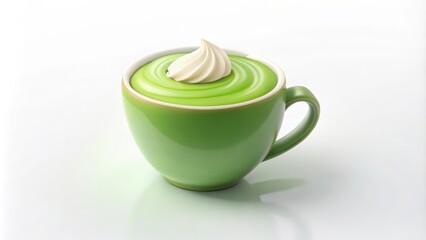 Fototapeta premium Green Ceramic Mug Filled with Green Liquid and Whipped Cream