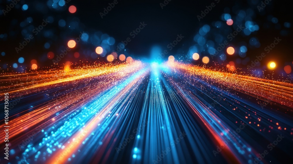 Aufkleber 3d illustration of abstract background with blurred glowing particles in motion. - generated ai