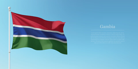 Waving Flag of Gambia Against Clear Blue Sky Copyspace