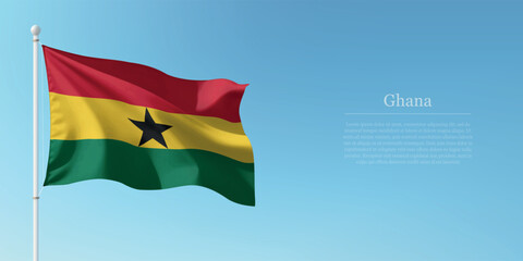 Waving Flag of Ghana Against Clear Blue Sky Copyspace