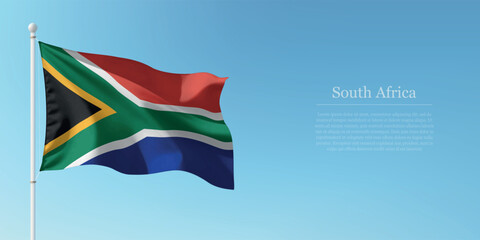 Waving Flag of South Africa Against Clear Blue Sky Copyspace