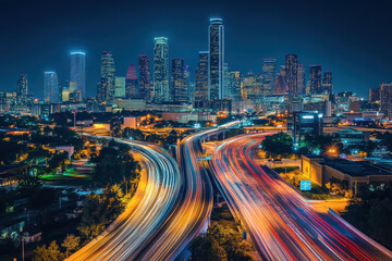 Obraz premium City skyline at night with light trails