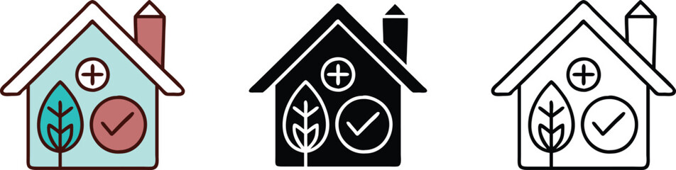 House Icons Green Living, Health, and Checkmarks