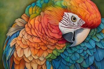 Fototapeta premium A close-up of a parrots plumage showcasing an array of bright, striking colors