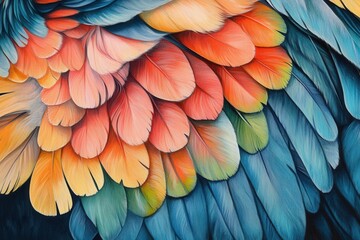 Fototapeta premium A close-up of a parrots plumage showcasing an array of bright, striking colors