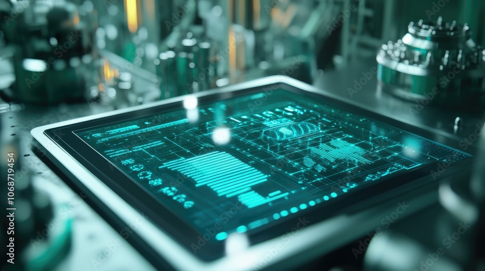 Poster digital data interface on high-tech tablet device