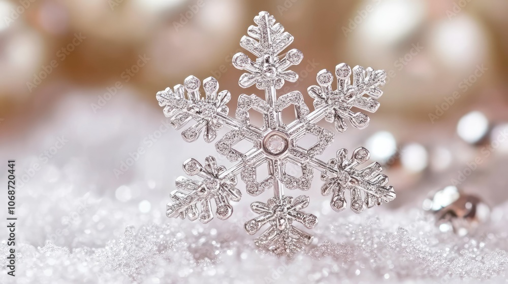 Poster elegant snowflake on shimmering background
