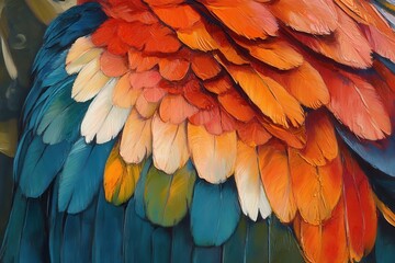 Obraz premium A close-up of a parrots plumage showcasing an array of bright, striking colors