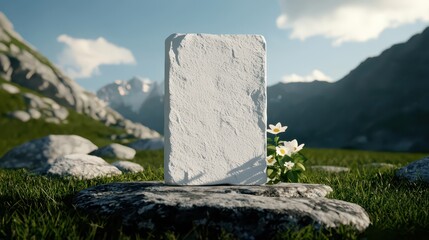 Blank Stone Plaque Mountain Landscape
