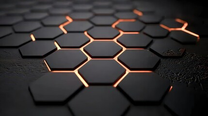Black Hexagon Pattern Glowing Orange