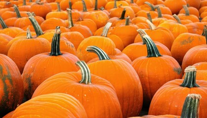 Vibrant pumpkin patch displaying abundant orange harvest with detailed stems and rich textures.