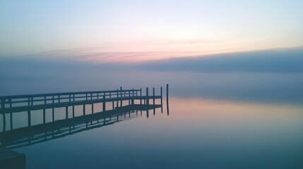 Obraz premium Serene Pier at Dawn on Calm Water Surface