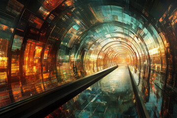 futuristic glowing abstract tunnel in digital art