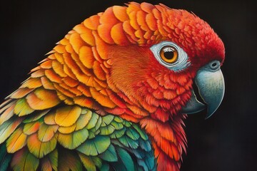 Obraz premium A close-up of a parrots plumage showcasing an array of bright, striking colors