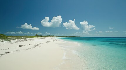 Fototapeta premium Serene Beach with Clear Water and Cloudy Sky