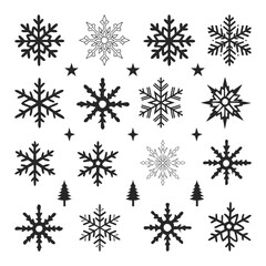 Snow Christmas Vector Silhouette, Gold Snowflakes SVG, and Stars Border