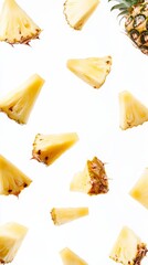 Naklejka premium Isolated pineapple. Falling pieces of pineapple fruit isolated on white background. ai generated