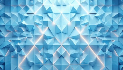 Fototapeta premium Abstract geometric blue pattern with 3d triangles and diamond shapes creating futuristic symmetry.