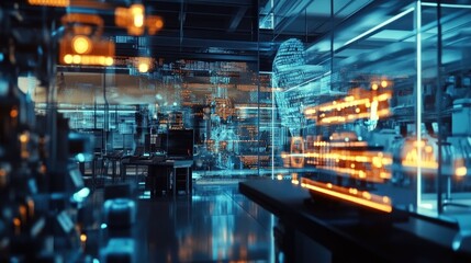 Futuristic Digital Laboratory with Neon Lights