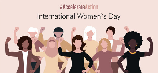 International Women's Day banner. IWD2025 campaign theme #AccelerateAction. Vector illustration