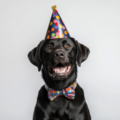 Joyful Labrador in Colorful Party Hat