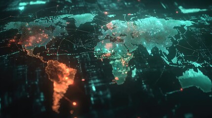 World map with luminous trading data, global network, international business
