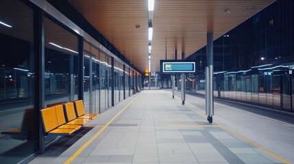 Modern Station Interior at Night with Empty Platform