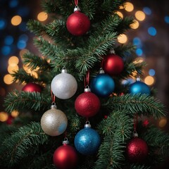 The tree glimmers with bright new year’s decorations