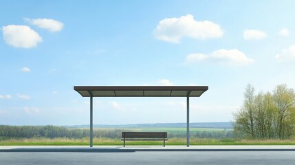 Quiet Bus Stop on a Sunny Day with Clear Skies