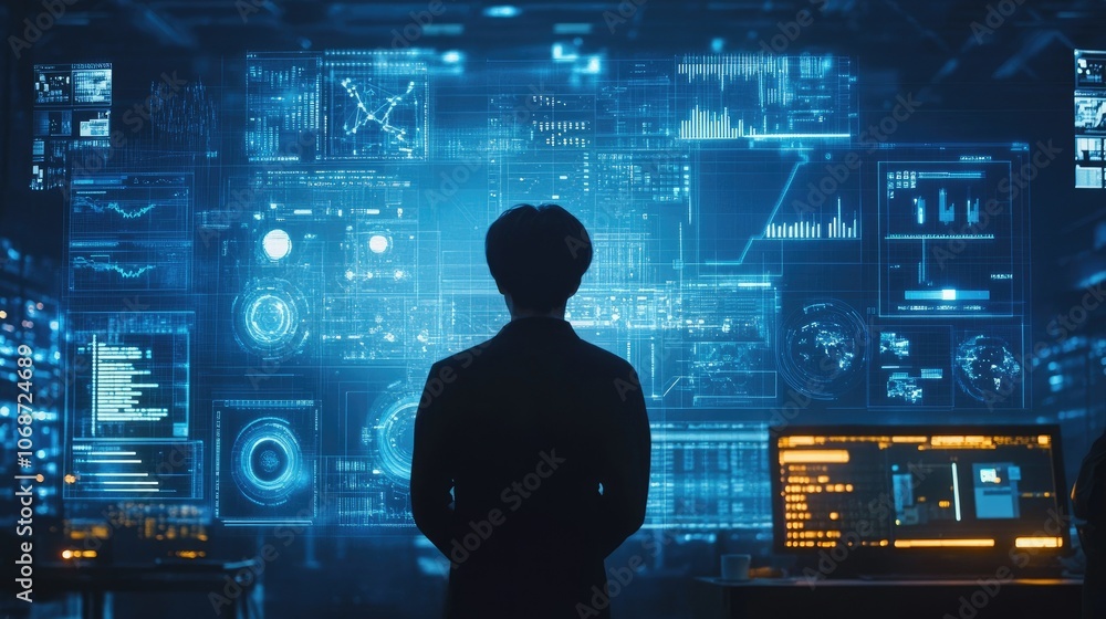 Poster futuristic data analysis in a high-tech environment