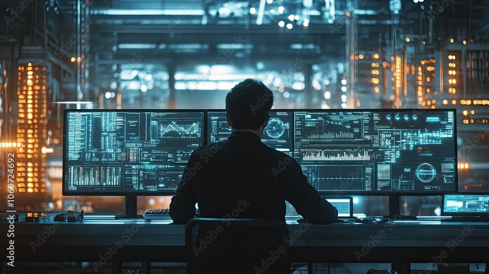 Poster data analyst in high-tech control room environment
