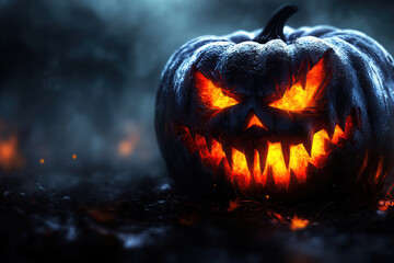 Creepy Halloween Pumpkin in the Dark.