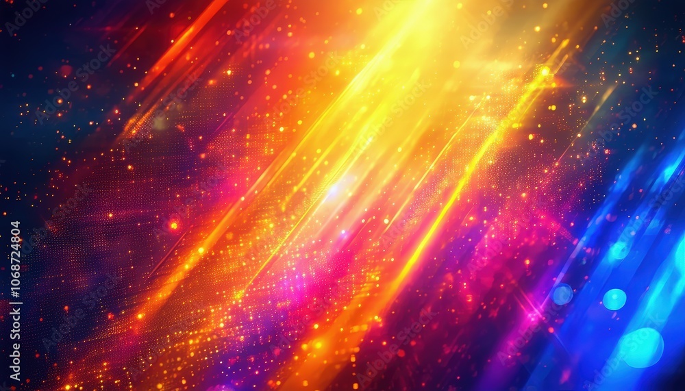 Poster vibrant abstract light streaks and colorful bokeh in dynamic motion.