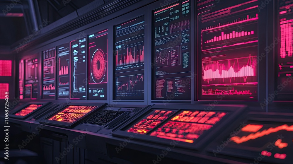 Poster futuristic control panel with data visualizations