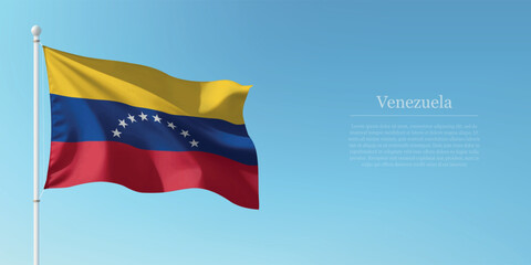 Waving Flag of Venezuela Against Clear Blue Sky Copyspace