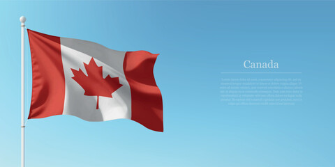 Waving Flag of Canada Against Clear Blue Sky Copyspace